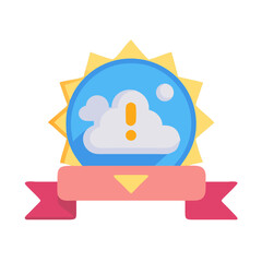Weather alert badge with cloud, sun and warning symbol for forecast accuracy