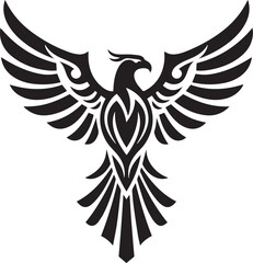 Obraz premium Black Tribal Phoenix Bird Emblem with Spread Wings and Ornate Body tattoo