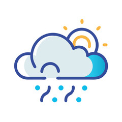 Stylized weather illustration of a cloud, rain, and sun on a dark background