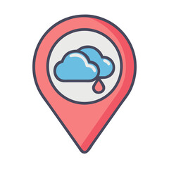 Weather forecast location pin featuring rain clouds in a modern minimalist style