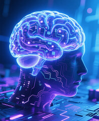 Obraz premium Artificial Intelligence Neural Network Brain Interface