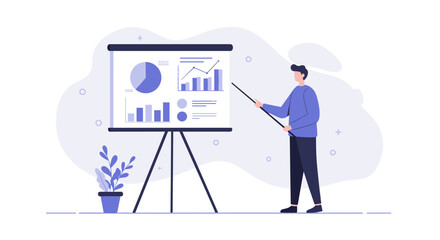 Business presentation with data analytics chart in modern flat design