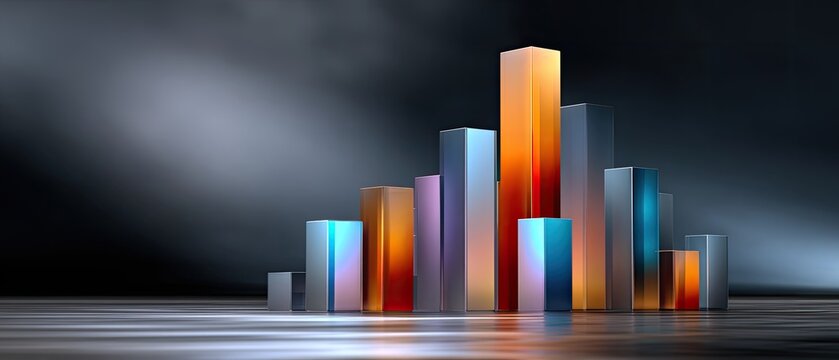 analysis business charts concept. Abstract geometric skyline with colorful glass-like structures against a dark backdrop. - Powered by Adobe