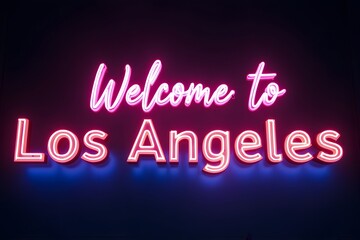 Neon “Welcome to Los Angeles” glowing in warm pink and blue.
