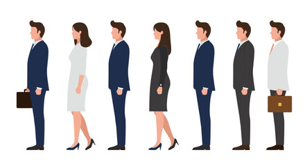 Obraz premium Diverse business professionals in formal attire standing in profile view