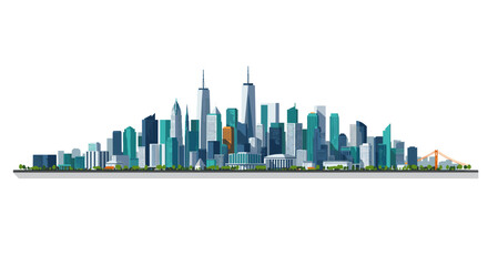 Obraz premium Modern urban cityscape with skyline and skyscrapers in flat design