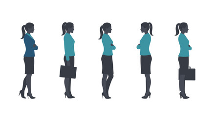 Fototapeta premium Businesswoman silhouette collection in professional attire with different poses