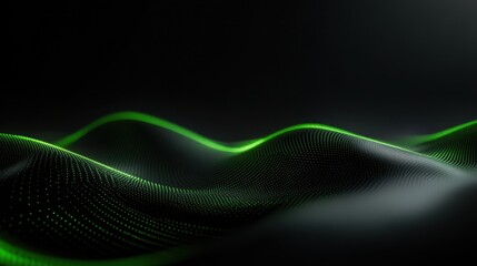 Abstract digital green wave with dotted pattern on black background