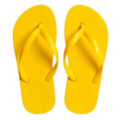 Yellow Flip Flops, summer concept top view full length Isolated on Transparent or White Background