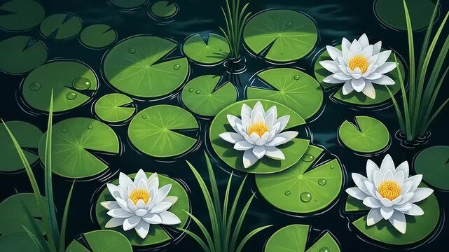 Water Lilies Pond Plants Nature Background.
