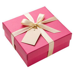 Obraz premium Vibrant pink gift box with cream ribbon and blank tag for special occasions and celebrations