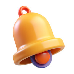 Bright yellow plastic bell with red clapper isolated for digital use transparent background