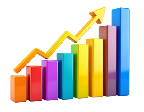 colorful financial graph with bright upward trend showcases growth Isolated on Transparent or White Background