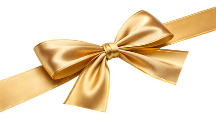 Fototapeta premium Closeup view of a luxurious golden satin ribbon tied in a perfect bow against a black background the ribbon has a subtle sheen and the bow is elegantly formed showing the
