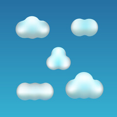 Cute Minimalist Clouds Set on Blue Sky Background