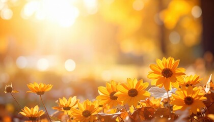 Obraz premium sunshine illuminates a field of vibrant yellow flowers, a captivating spectacle of nature