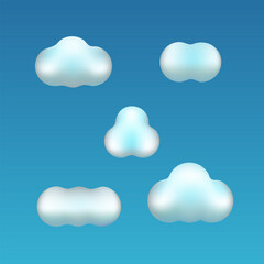 Cute Minimalist Clouds Set on Blue Sky Background