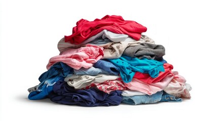 Vibrant stack of clothes on white background. Neural network AI generated