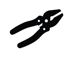 Black and White Silhouette of Pliers Tool with Handle and Jaws