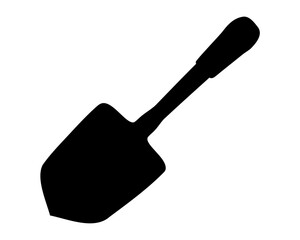 Silhouette of a small gardening shovel with a handle on white background