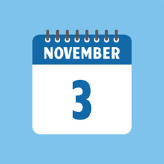 november 3 calendar icon Vector page month design
