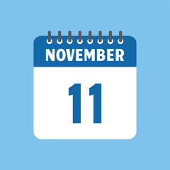 november 11 calendar icon Vector page month design