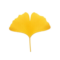 Naklejka premium Vibrant yellow ginkgo biloba leaf isolated on black captures autumnal beauty and natural elegance transparent background