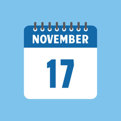 november 17 calendar icon Vector page month design