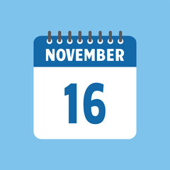 november 16 calendar icon Vector page month design