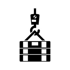 Black container crane industry icon flat vector design