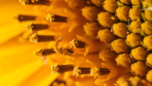 Closeup Sunflower Disk Florets Golden Pollen Macro Photography