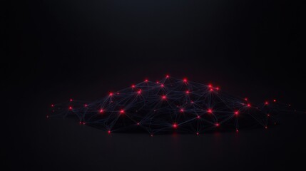 Glowing network structure with red and blue lights on dark background