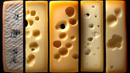 Cheese slices with holes and holes in them food background