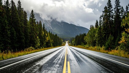 empty road in the mountains cloudy day