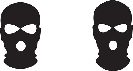 Minimalist black and white balaclava head silhouettes – masked anonymity icons for security, stealth, or urban design themes.