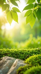 a bright sunny view of fresh green leaves