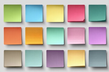 Colorful square sticky notes, some lined