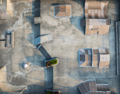 Aerial view of modern skatepark