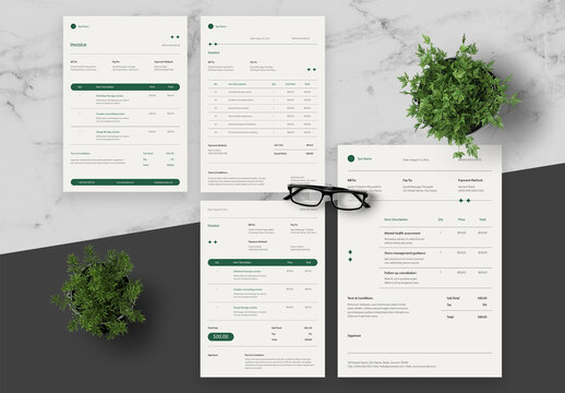 Green And Black Spa And MassageTherapist Invoice