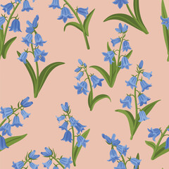 Pattern Vector Illustration of Bluebell Flowers in Modern Organic Style for Textile and Wallpaper Design