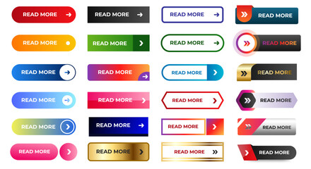 Set of Read more buttons icon design. colorful gradient read more button pack for website, ads, UI and project. vector EPS 10