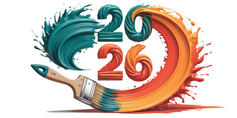 Artistic rendering of 2026 with vibrant paint strokes and a paintbrush symbolizing creativity and a fresh start for the new year with bold colors and dynamic design elements