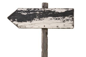 A worn and weathered wooden directional sign with a blank surface.