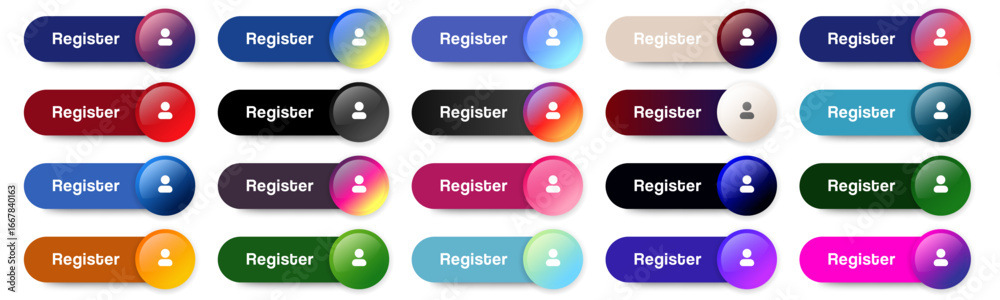 Wall mural register buttons set icon design. account registration buttons icon ui, ux. colorful gradient. vecto