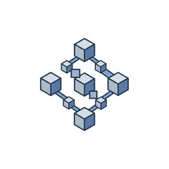 Abstract geometric network of connected cubes showing data flow and digital transformation concepts transparent background