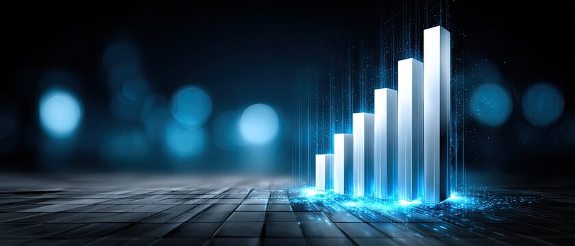 analysis business charts concept. Abstract digital graph representing growth with glowing lights on a dark background.