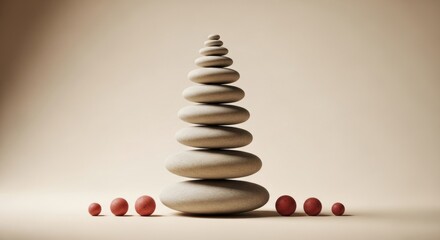 Obraz premium Balanced Beige Stones and Red Spheres: Minimalist Zen Still Life