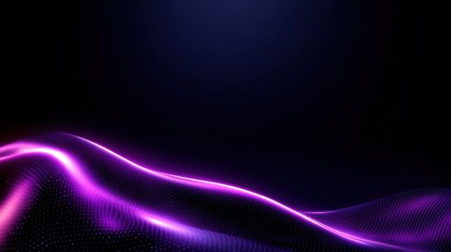 Vibrant neon wave digital art with glowing purple mesh against dark background - Powered by Adobe