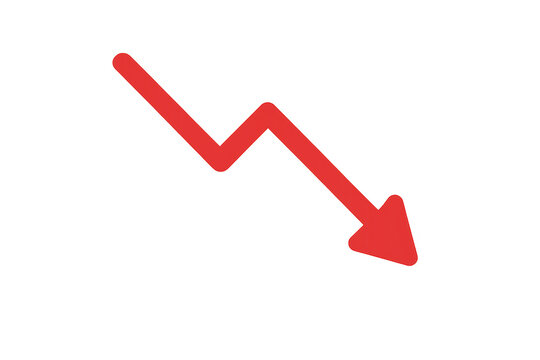 Red arrow pointing down representing decreasing trend on transparent background