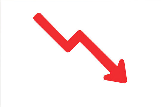 Red arrow pointing down representing decreasing trend on transparent background